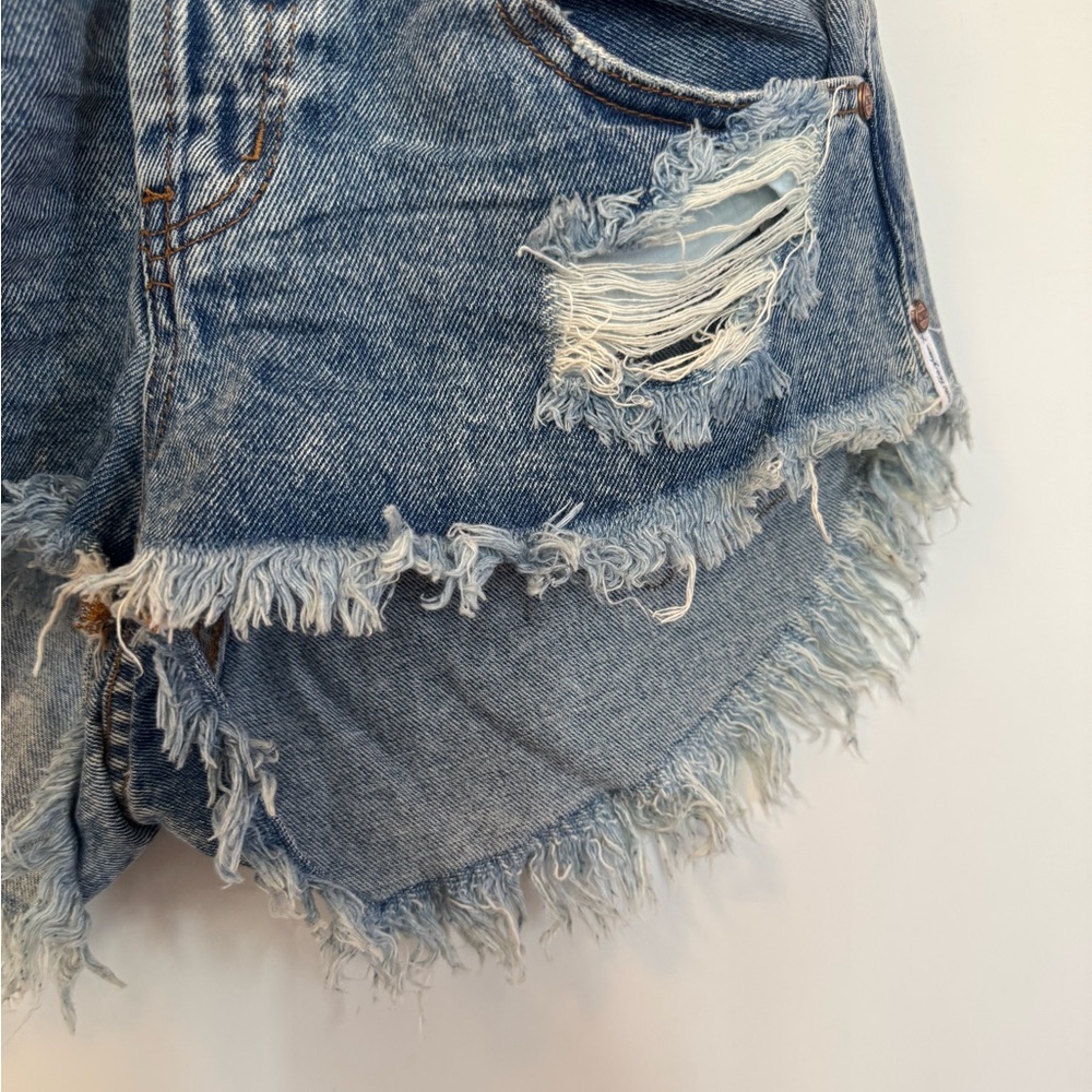 One Teaspoon Blue Distressed Jean Shorts - Picture 3 of 11